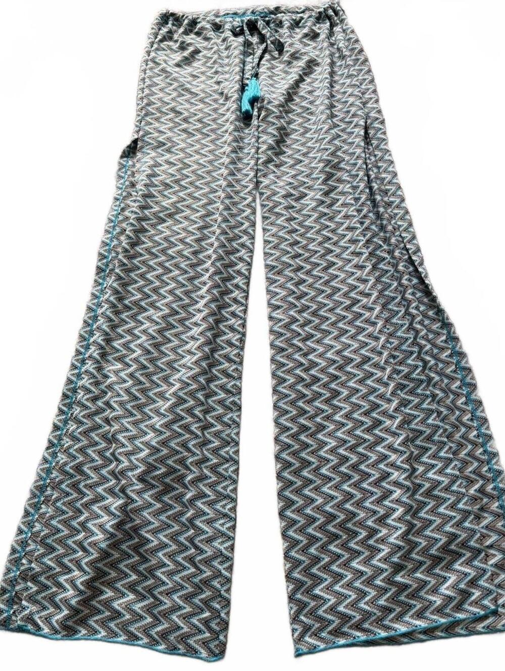 Beca Large Teal Brown Chevron Knit Flare Pants